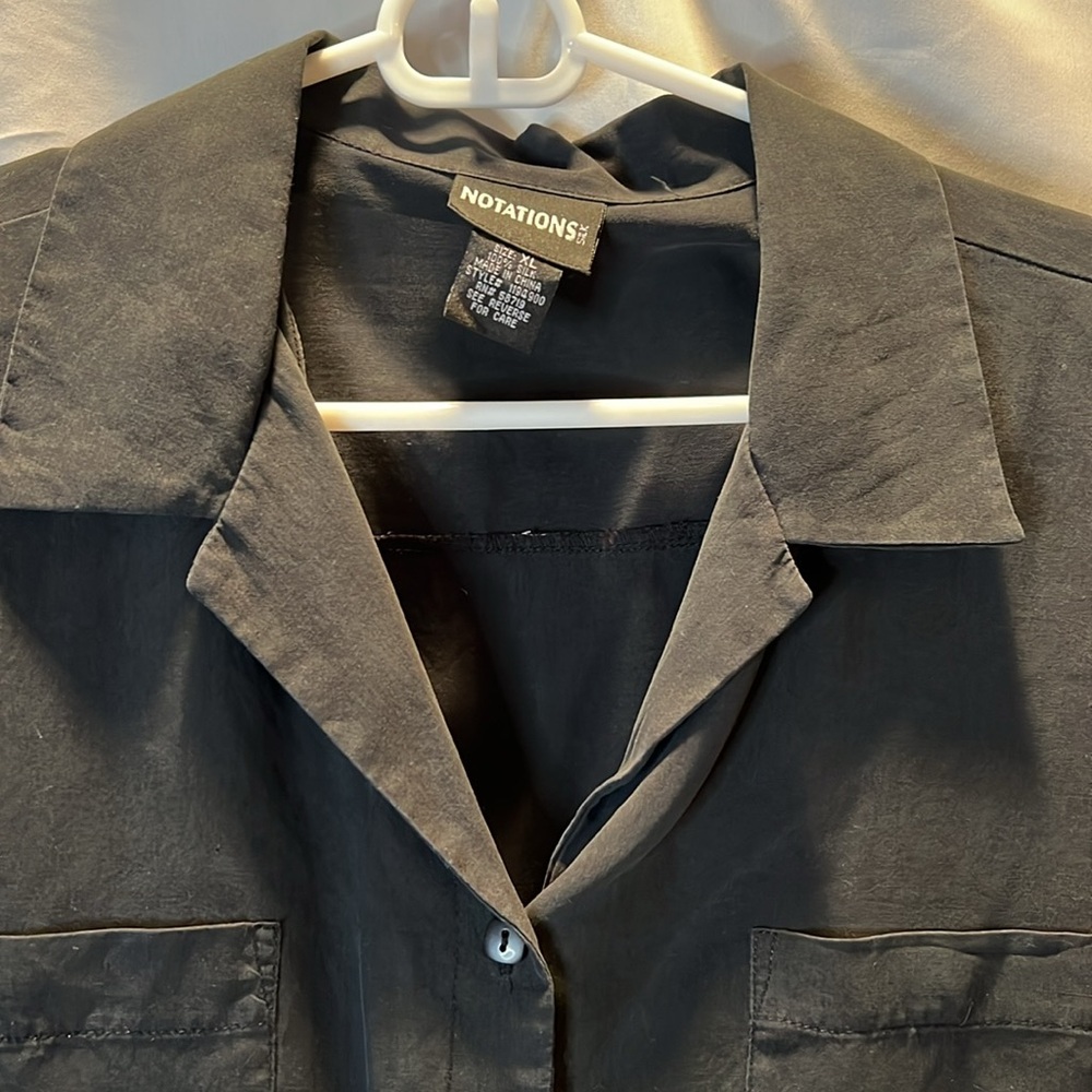 Notations 100% Silk Button Down 3/4 Sleeve Black … - image 3